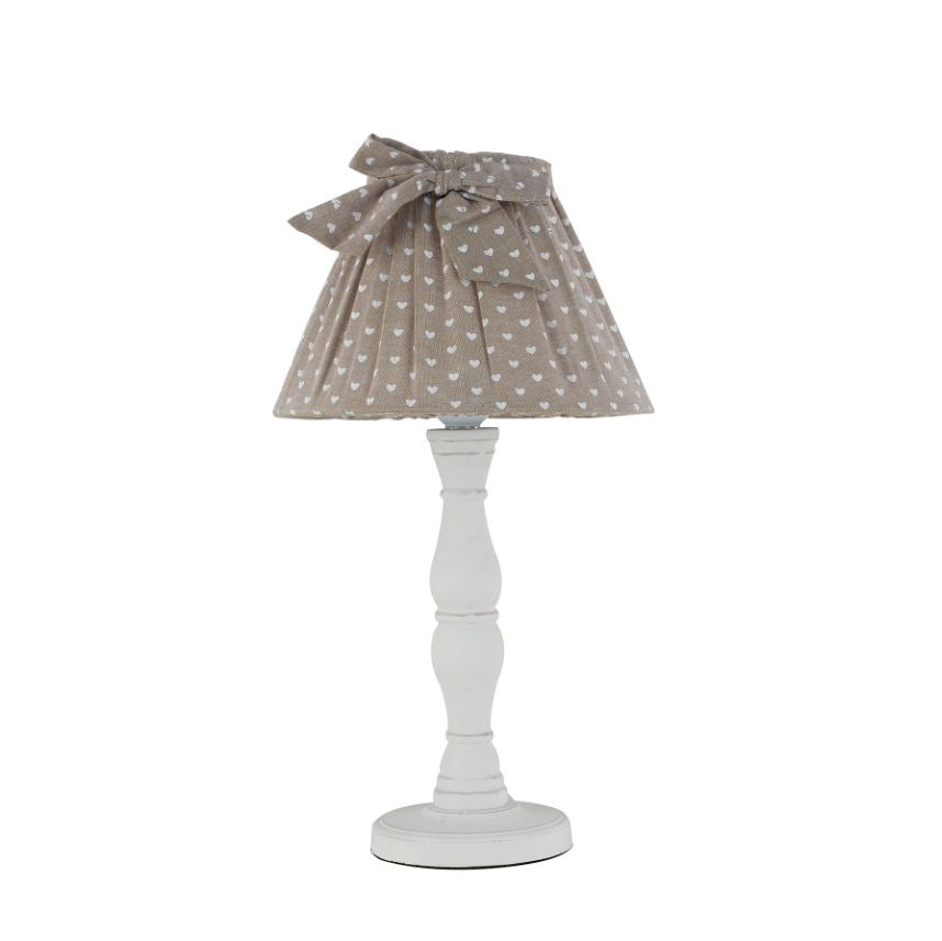 Lume in legno bianco con paralume in tessuto tortora con fiocco decorativo 1XE14 non incl. SWEET Lume in legno bianco con paralume in tessuto tortora con fiocco decorativo 1XE14 non incl. SWEET